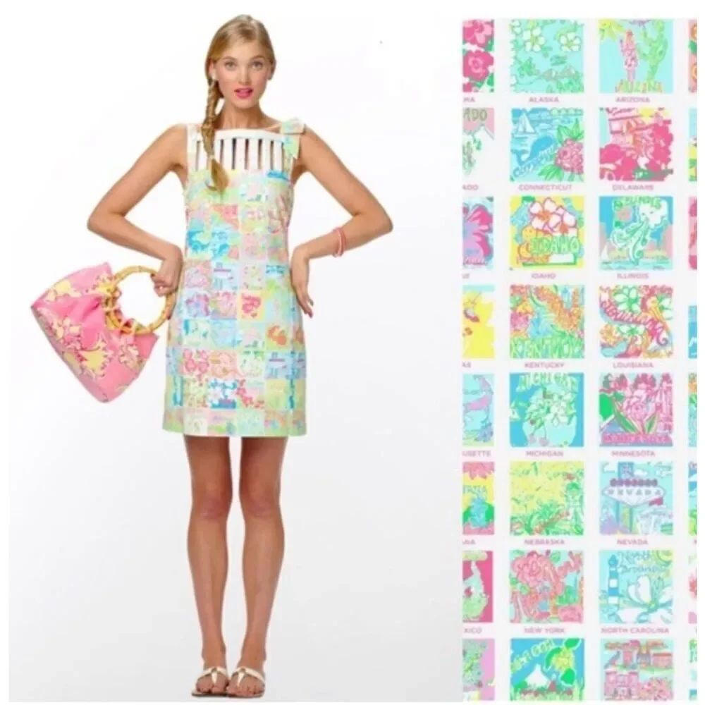 Lilly Pulitzer 4 state mind ricci shift dress states patchwork 6